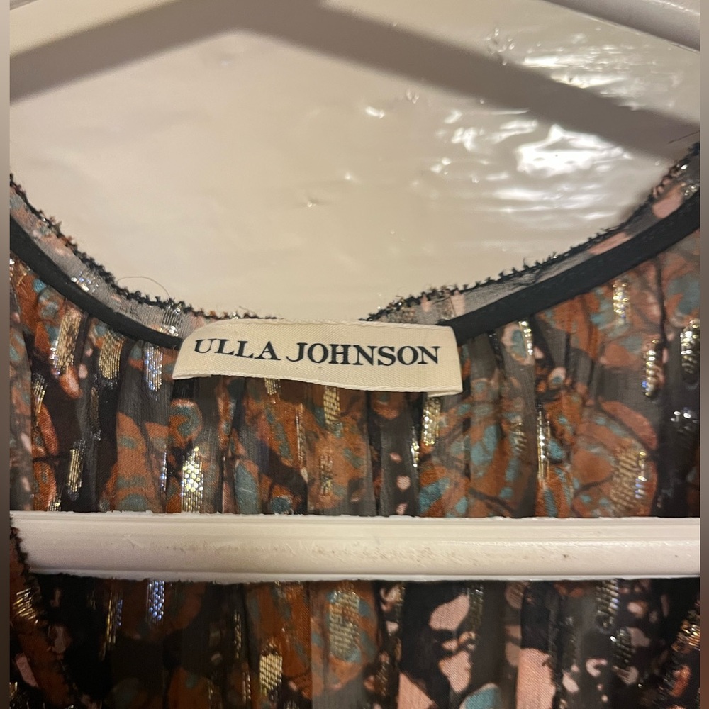 Ulla Johnson 4 Natalia silk long sleeve brown gold  dress lurex boho romantic - Picture 6 of 8